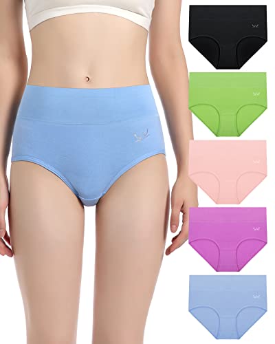 Damen-Unterhosen mit hoher Taille, Baumwolle, volle Abdeckung, 5er-Pack, (5er-Pack) Farbe B, Small Cover