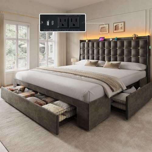 YITAHOME King Size Bed Frame with 3 Storage Drawers and...