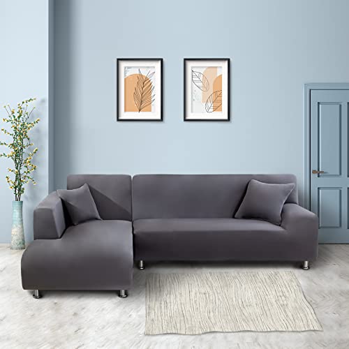 Lydevo Sofabezug Ecksofa L Form Sofa Überwürfe Stretch Sofabezug L Form Rechts oder Links mit Zwei Kissenbezügen Waschbar Universal-Couchbezug L Form Sofa Cover L Shape(3 Sitzer+3 Sitzer,Grau)
