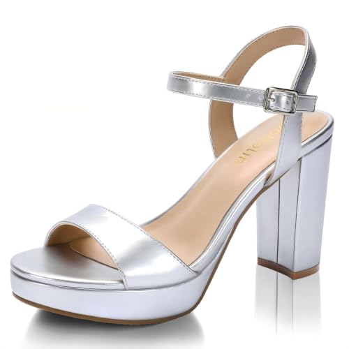 Image of DOBOLIN Wide Width Heels for Women Block Chunky Platform High Heels Sandals Open Toe Wedding Party Ankle Strap Dress Shoes