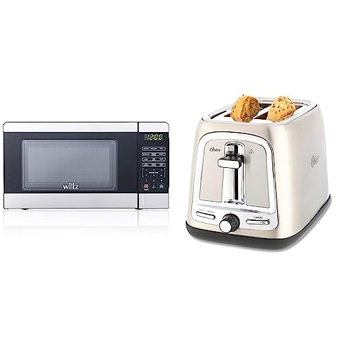 Image of Willz WLCMV207S2-07 Countertop Small Microwave Oven with 6 Preset Cooking Programs Interior Light LED Display, 0.7 Cu.Ft, Stainless Steel & Oster 2-Slice Toaster with Advanced Toast Technology