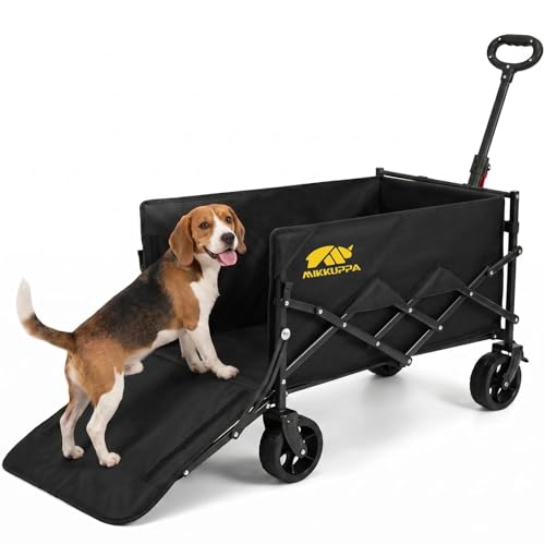 MIKKUPPA Folding Dog Wagon Cart - 180L 340LBS Collapsible Wagons with Drop-Down Tailgate Heavy Duty Dog Stroller with Big All-Terrain Wheels for Camping Garden Shopping Sport