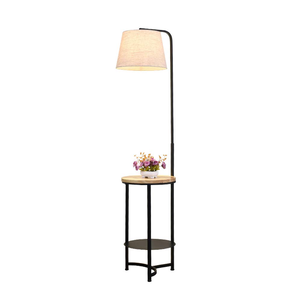Floor Lamp with Shelf, Floor Light Metal Standing Lamp Black Reading Table Lamp with Hanging Lamp Shade Modern Floor Lamps for Living Room Bedroom Office 7W Warm Lighting