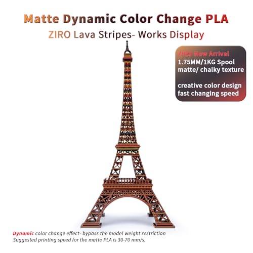 Image of ZIRO Matte PLA Filament, Magic Dynamic Color Changing Filament 1.75mm, Fast Color Change Matte PLA Stripes Series, Fit Most FDM 3D Printer, 1KG Spool (No Shine), Lava Stripes