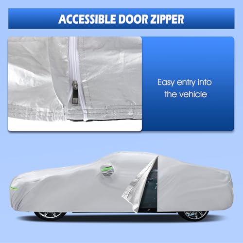 Image of Car Cover Fit for BMW M4 /4 Series 420i 428i 430i 435i 440i Sedan Coupe 2014-2026, Migaven Waterproof Full Exterior Cover Sun Rain Protection with Door Zipper, Silver