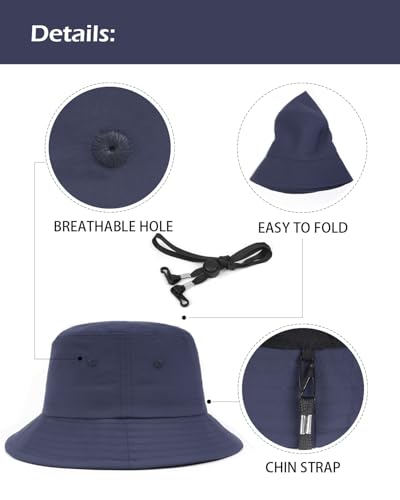 Image of XXL XL L Bucket Hat For Big Heads,M S Quick-Dry Travel Sun Hat With Chin Strap,Lightweight Summer Fisherman Hat Packable