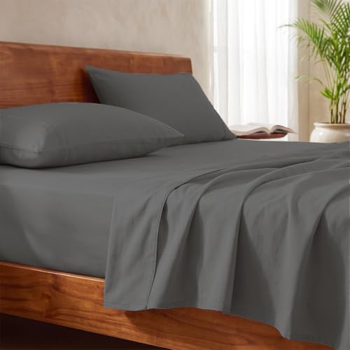 Image of LANE LINEN 100% Organic Cotton Bedsheet for Double Bed King Size - Charcoal | GOTS Certified, Percale Weave, 108x108 inches, Soft & Breathable, Machine Washable, Includes 2 Pillow Covers