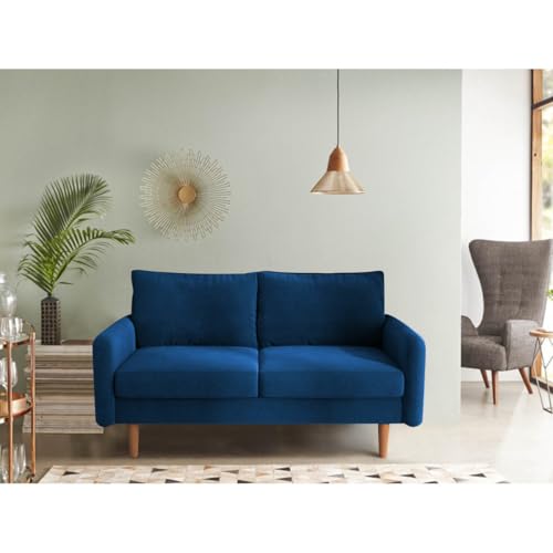 Image of Morrone Velvet Loveseat 2-Seater Sofa, Modern Upholstered Couch for Living Room, Bedroom and Office, Plush Cushion Accent Seating Furniture (Blue, 2 Seater)