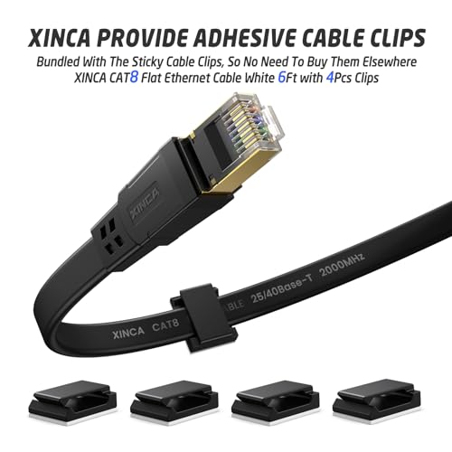 Cat 8 Ethernet Cable 6FT, High Speed Flat Network Cable Shielded with Gold Plated RJ45 Connector, 26AWG Lastest 40Gbps 2000Mhz SFTP Patch Cord for Router, Modem, Gaming, Ethernet Switch (Black)