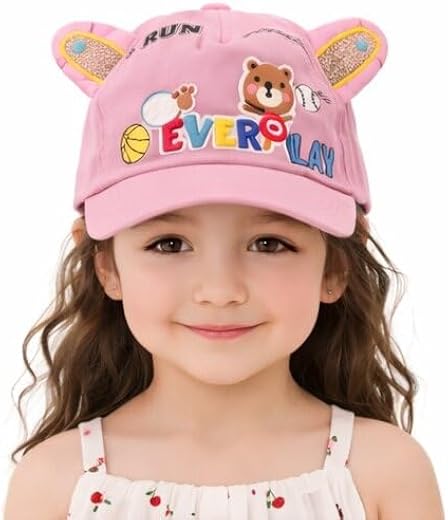 Yanwenx Kids Cartoon Bear Design Cap for Boys &amp; Girls (2-5 Years) | Cotton Adjustable Summer Hat with Ears | Lightweight S...