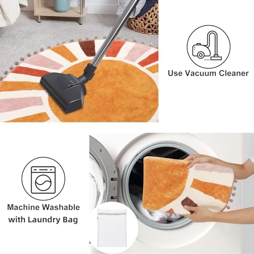 Livebox Round Boho Rug 4Ft Sun Circular Rug For Nursery Room, Colorful Circle Rug Cute Kids Rug For Living Room thumb #3