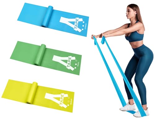 Image of A-Tape Resistance Thera Bands for Unisex | Elastic Exercise Band Set | Best Resistant Workout Bands for Booty, Glute, Leg & Thigh Exercising (51 * 6 Inch) (Yellow,Green,Blue-1)