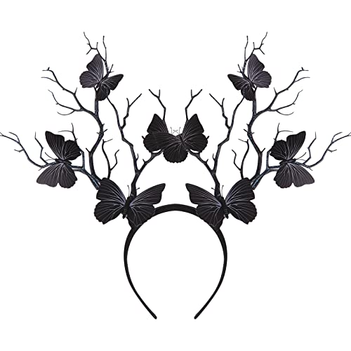 Couronne de fleurs en bois de cerf pour Halloween, Noël, longues branches de cerf, serre-tête, accessoires pour cheveux, séance photo, déesse de la forêt, marron clair Cover