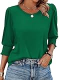 XIEERDUO T-Shirts 3/4 Sleeve Spring Blouses for Women 2025 Green XL