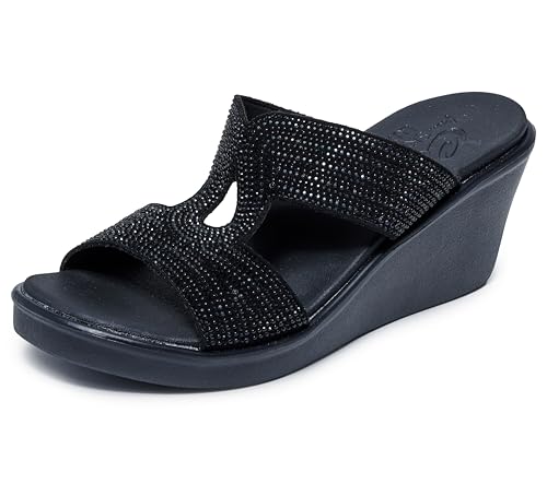 Skechers Women's Rumble on-Shining Night Wedge Sandal