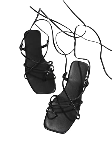 GORGLITTER Women's Summer Strappy Beach Sandals For Women 2025 Leather Lace Up Shoes