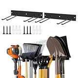 WMLBK Soporte de metal para herramientas de jardín con 4 ganchos dobles y 2 paneles, capacidad de carga de 100 kg para palas, escobas, rastrillos y herramientas de jardín en garaje, jardín, sótano