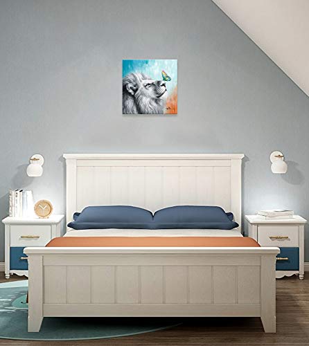 Colorful Lion Wall Art Lion And Butterfly Canvas Wall Art Gray White Lion And Colorful Butterfly Pictures Wall Decor Artistic Painting Animal Pictures Giclee Prints For Bedroom Living Room Office Home Decoration 12"X12" #TOP7