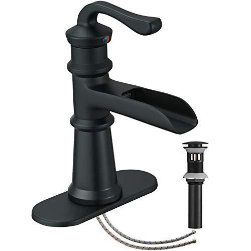 ๐ Flash Sale Bathroom Faucet Black Matte Waterfall Single Hole Vanity With Pop Up Drain Assembly Bath Sink Farmhouse One Handle Mixer Tap Deck Mount Waterline Lead-Free by Homevacious ๐ Flash Sale Bathroom Faucet Black Matte Waterfall Single Hole Vanity With Pop Up Drain Assembly Bath Sink Farmhouse One Handle Mixer Tap Deck Mount Waterline Lead-Free by Homevacious
