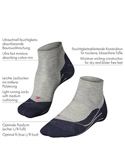 FALKE Men's RU4 Endurance Short Running Socks, Quarter, Medium Cushion, Breathable Quick Dry, Organic Cotton, White (White-Mix 2020), 9-10, 1 Pair4