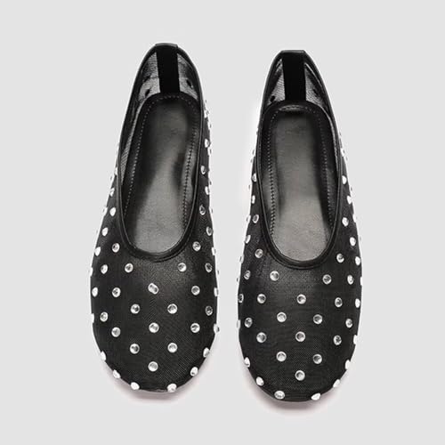 Hee grand Mesh Flats for Women Round Toe Shallow Slip On Ballerina Shoes Rhinestone Studded Drees Shoes2
