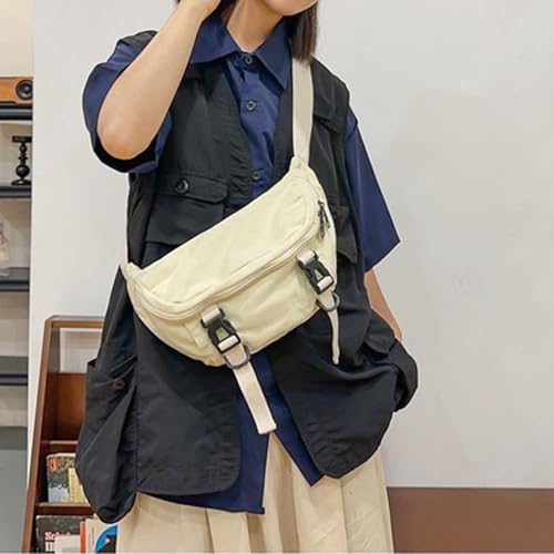 Guojiang Japanese Style Canvas Crossbody Purse Chest Bag for Men and Women Versatile Black Shoulder Pack Adjustable Strap4