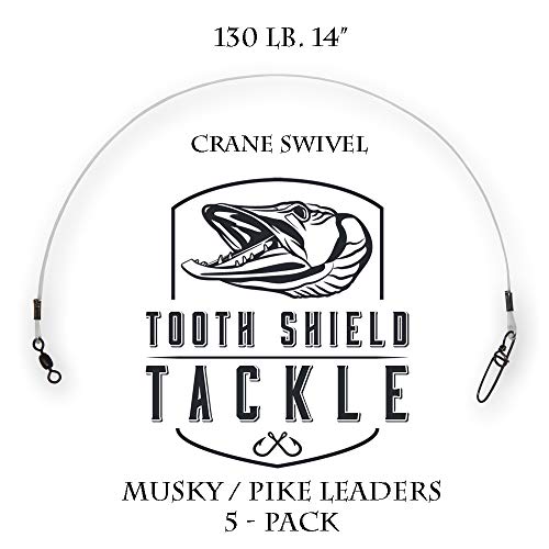 Tooth Shield Tackle 5 Pack 130 lb. Premium Fluorocarbon Musky Leaders Muskie Pike