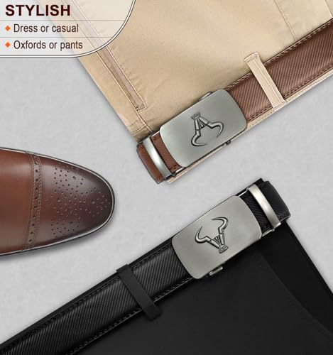 Image of BULLIANT Men belt 2Pack,Leather Ratchet Belt for Gift Men Dress Casual Jeans 1 3 /8 inch,Cut for Fit