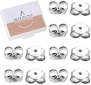 BEADNOVA 925 Sterling Silver Earring Backs Butterfly Earring Backing for Studs Locking Earring Backs Hypoallergenic Earring Backings Replacement Secure Earring Backs for Posts (12 pcs)