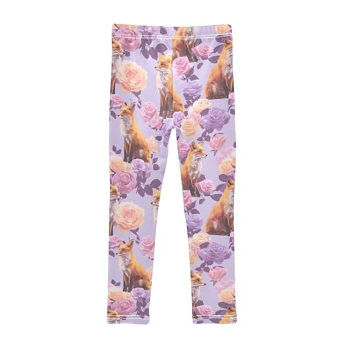 Fox Flowers Purple Girls Leggings Soft Stretch Workout Yoga Dance Pants for Kids Casual Tights2