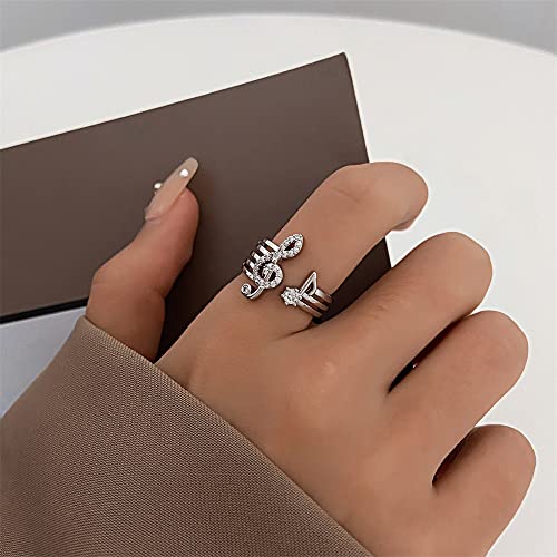OIDIMS Musical Note Cubic Zirconia Open Rings Dainty Staff Treble Clef Statement for Women Engagement Wedding Adjustable Finger Band Birthstone Crystal Jewelry Gifts for Music Enthusiast Sister3
