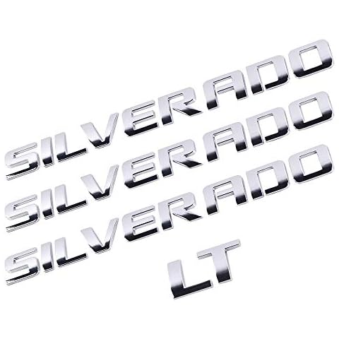 3D Raised and Strong Adhesive Decals Letters Badge Compatible with Silverado LT 1500 2500Hd 3500Hd - Silver Cover