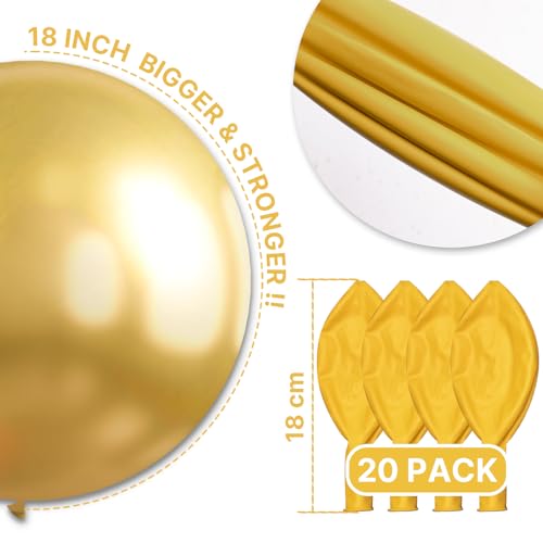 Image of PartyWoo Gold Balloons 20pcs 18 Inch Gold Latex Helium Balloons for Birthday Wedding Anniversary Baby Shower Graduation Bachelorette Retirement Engagement Tea Casino Disco Party Decorations Gold-G101