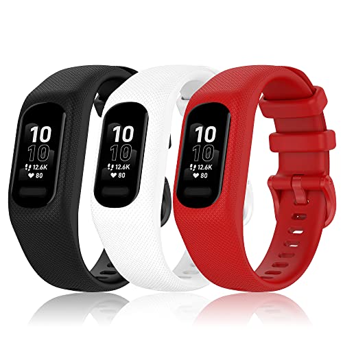 Image of 3PCS Soft Silicone Bands Compatible with Garmin Vivosmart 5 Straps Replacement Wristbands Bracelet Band Case Cover for Women Men, Small /Large Size