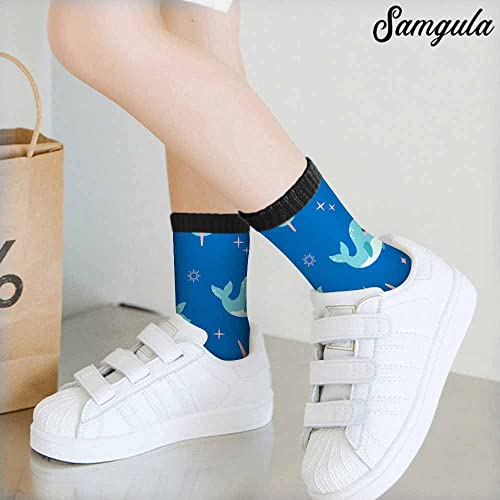 Image of Crew Socks for Woman Size 6-8 Tropical Wildlife Bright Teal Girls Socks