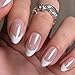 UNA GELLA Press On Nails: Almond French Tip Soft Gel Press Ons Short Kit with Nail Tips Glue on Nails, 16 Sizes - 32Pcs Reusable Chrome French Fake Nails Kit, Gift for Women