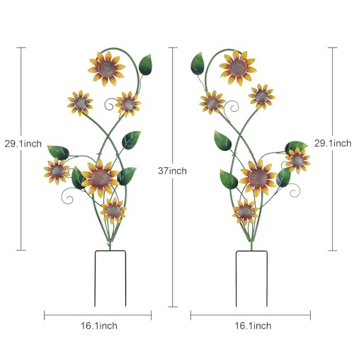 YEAHOME Garden Decor for Outside, 2 Pack 37“ Metal Sunflowers Garden Stakes, Spring Wall Decor, Yellow Look & Personalities Flowers Yard Art for Outdoor Lawn Backyard Porch Patio Home Decorations by YEAHOME - Image 3