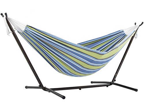 Vivere, Oasis Double Cotton Hammock with Space-Saving Steel Stand including carrying bag