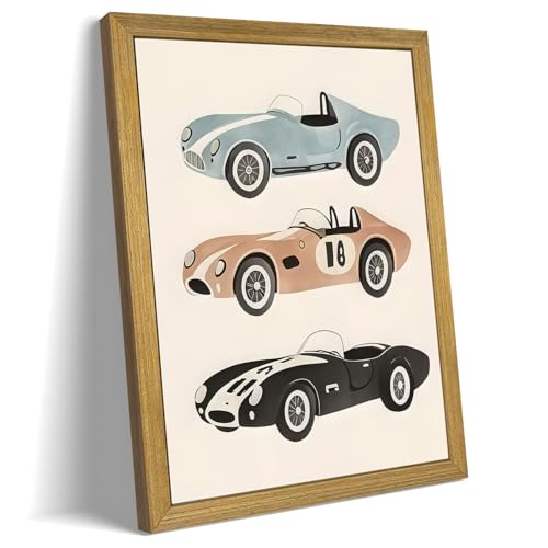 Wood Framed Vintage Race Car Wall Art, Retro Sports Car