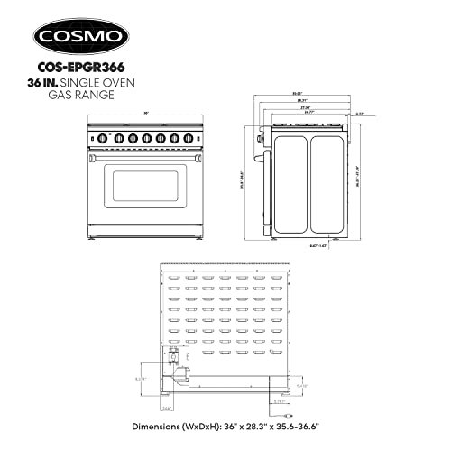 Cosmo COS-EPGR366 36 Inch Slide-In Freestanding Gas Range thumb #4