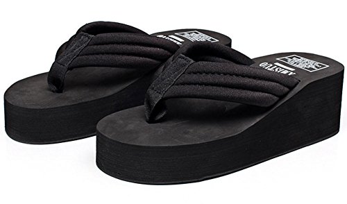 Image of QZUnique Women Flip Flop, Thong Wedge Platform Sandals Arch Support Slippers High Heel Comfortable Cushion Shoes Summer Beach