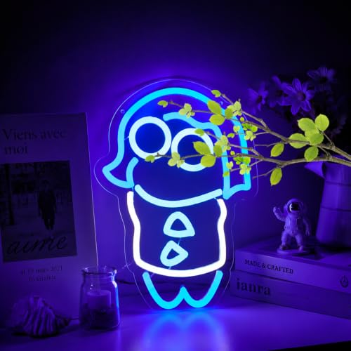Image of Cute Cartoon Neon Sign Dimmable Blue Girl LED Light Sign for Wall Decor, Aesthetic Sad Gaming Night Light for Bedroom Game Room Birthday Playroom Gift for Kids