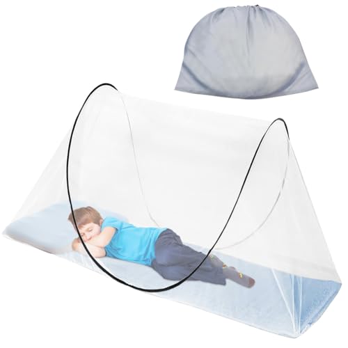 Zanzariera Pop Up, pieghevole a scomparsa per letto singolo, 200 x 100 x 70 cm, zanzariera da viaggio, tenda da campeggio portatile per efficace, per interni ed esterni