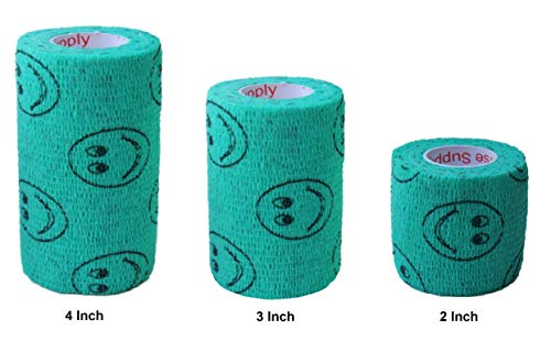 Image of Vet Wrap Wrap Tape (Teal with Smiles) (2 Pack) (4 Inch x 15 feet) Self Adhesive Adherent Adhering Cohesive Flex Self Stick Bandage Grip Roll Dog Cat Pet Horse