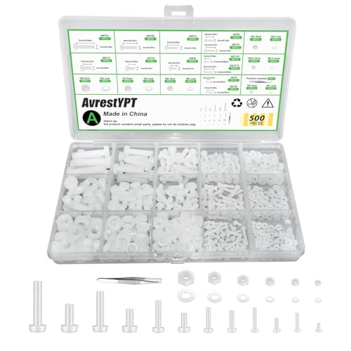 500 Pcs White Nylon Plastic Pan Round Head Screws Bolts...