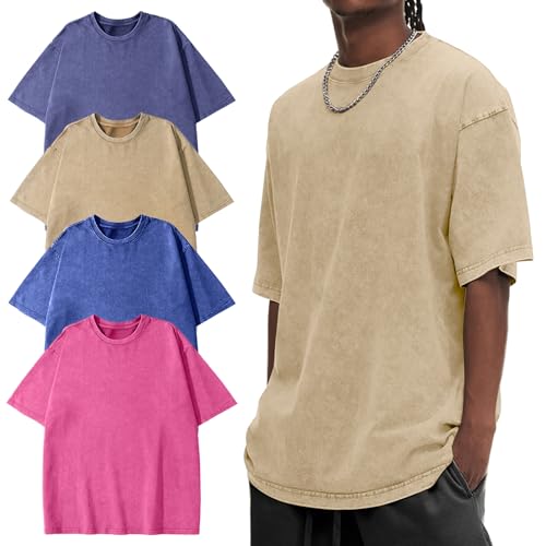 Image of Eiscntd Mens Oversized T-Shirts Heavyweight Cotton Vintage Unisex Baggy Tee