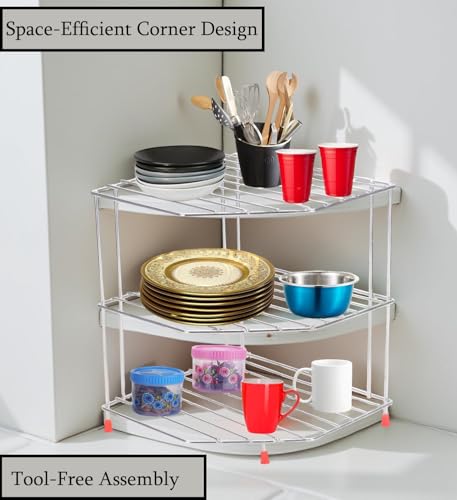 Image of IVAZA Metal Kitchen Organizer Item 3-Tier Kitchen Storage Corner Rack, Shelf Plate (Standard