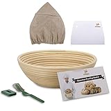 10 Inch Proofing Bread Basket - banneton bread proofing basket + Cloth Liner + Dough Scraper + Bread...