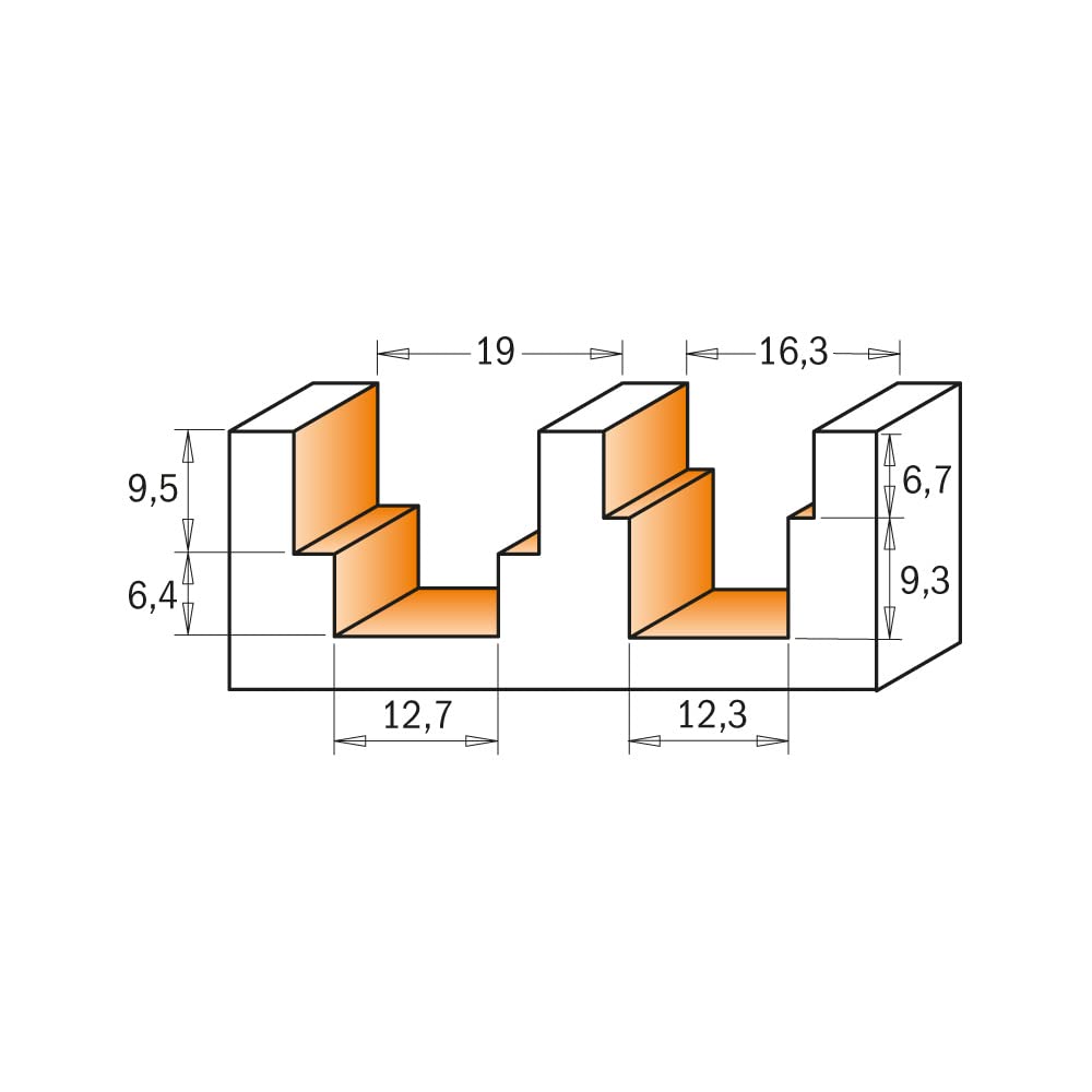 CMT ORANGE TOOLS 965.122.11 - HM-STUFENFALZFRÄSER D=12,3X9,3X16,3X6,7 L=80 RE