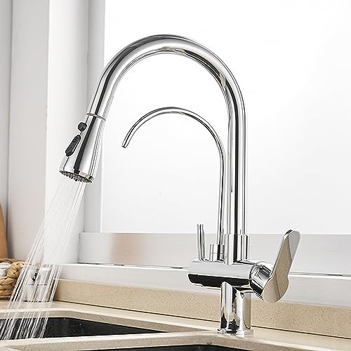 Mitigeur évier cuisine pivotant eau purifiée et robinet extractible chrome
